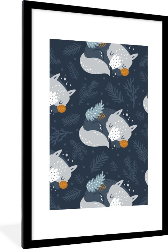 MuchoWow MuchoWow Gerahmtes Poster Fuchs - Design - Kinder - Jungen - Mädchen - Baby 60x90 cm - Poster mit zchwarzem Bilderrahmen - Dekoration...