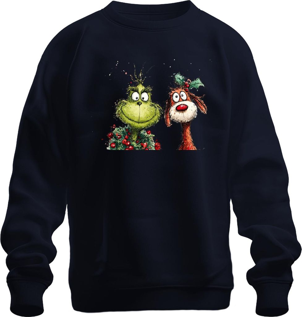 Weihnachten Grinch grün lustig Max Hund Stechpalme Geschenk Uni Sweatshirt Pullover, Navy, XXL
