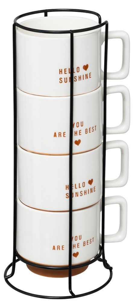 Súprava 4 porcelánových hrnčekov HELLO na kovovom Obrázok produktu 