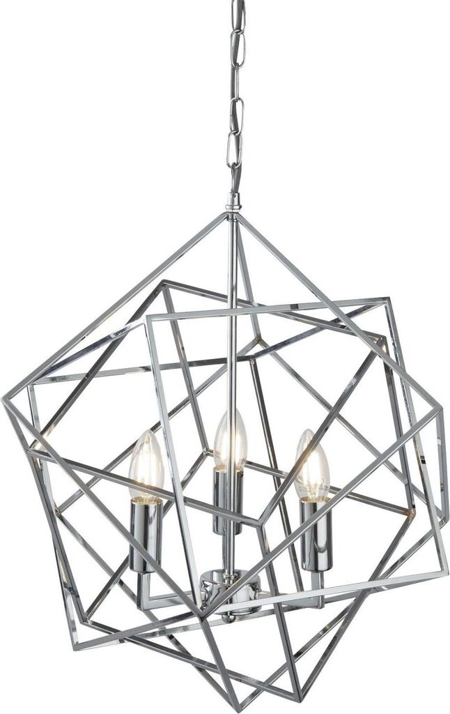 Hängeleuchte Metall B: 48 cm H: max. 120 cm Chrom E14 3-flammig Modern Drahtschirm Pendelleuchte