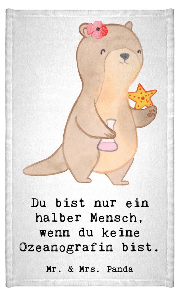 Mr. & Mrs. Panda Handtuch Ozeanografin Herz - Weiß - Geschenk, Spruch, Mini-Handtuch, baumwolle, Witzig, Studium, Klein, gäste wc, Meeresbiologe,...
