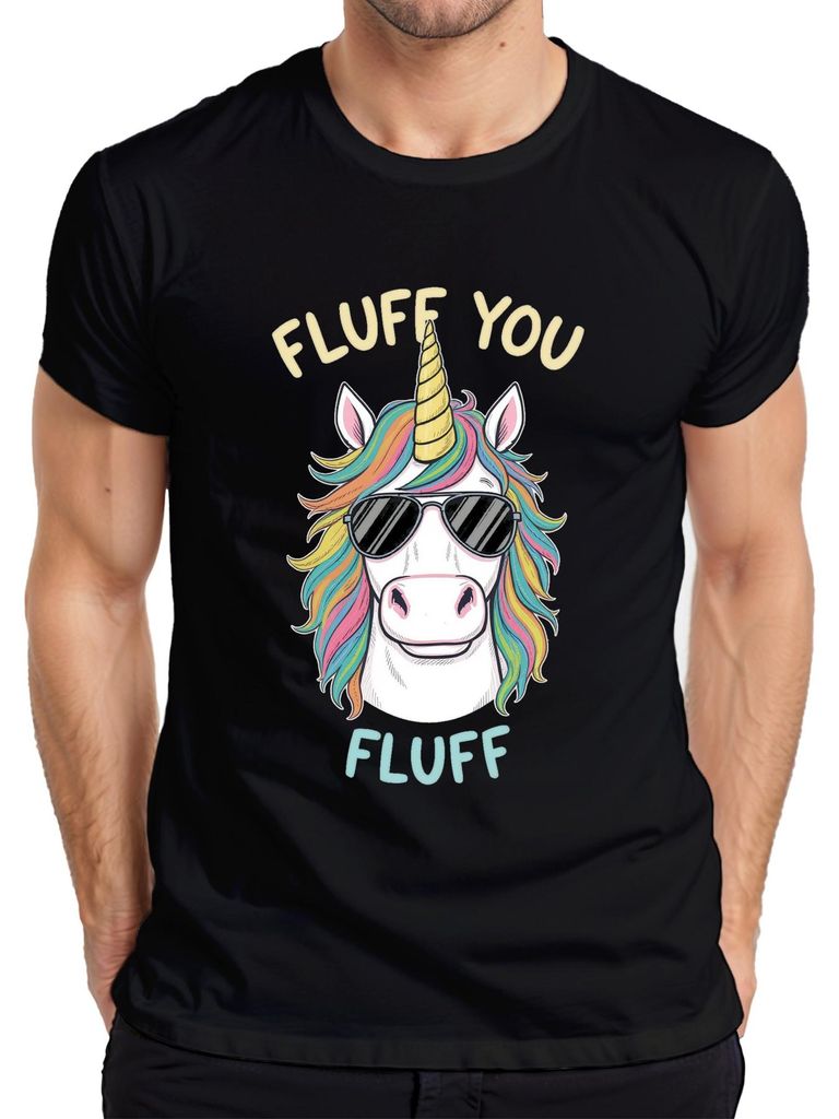 Einhorn Fluff You Fluff Sonnenbrille Regenbogen Mähne Lustig Herren T-Shirt, Schwarz, M