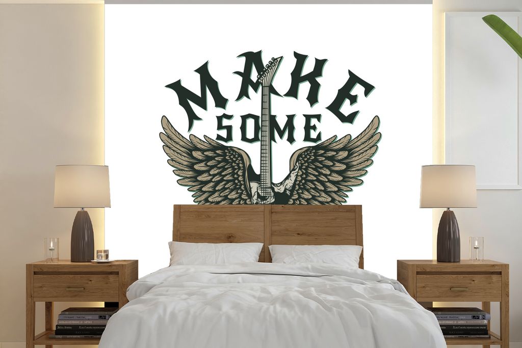 MuchoWow Fototapete für Wohnzimmer oder Schlafzimmer Wandtapete Vinyl Motivtapete Mach mal Lärm' - Sprichwörter - Vintage - Zitate - 280x280 c...