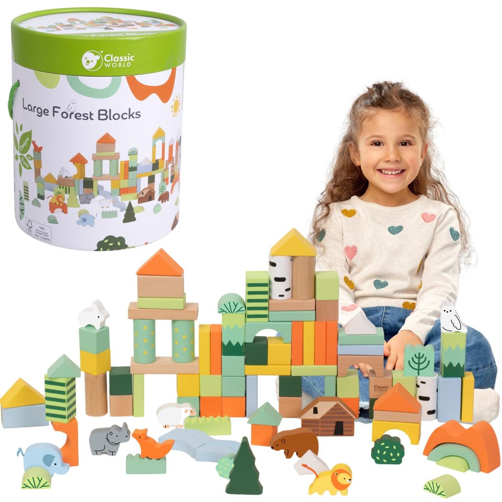 Classic World Holzbauklötze-Set „Waldwelt“, 100 Teile