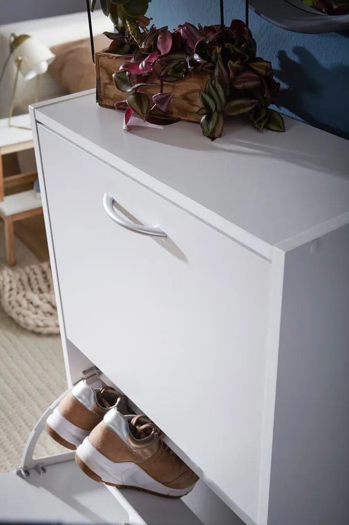 Armoire à chaussures BELLA - Meuble 3 compartiments rabattables blanc - 10