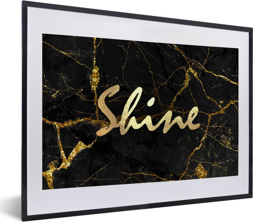 MuchoWow Gerahmtes Poster Zitat - Glänzen - Gold - Marmor 40x30 cm - Poster mit Schwarzem Bilderrahmen Wandposter Rahmen Foto Bilder - Bilderrah...