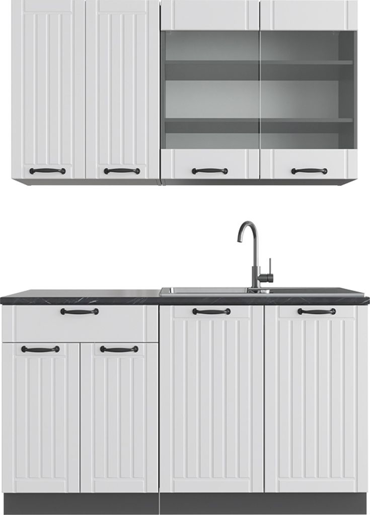 Singleküche Vicco Fame-Line Weiß Landhaus/Anthrazit 140 cm , AP Anthrazit, Model 42189