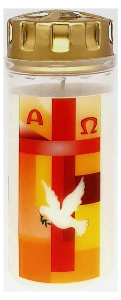 Grablicht Osterkerze Kreuz Orange/Rot mit Friedenstaube
