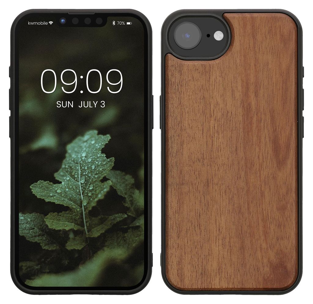 kwmobile Handyhülle für Apple iPhone 17e / iPhone 16e Hülle Holz - Case mit TPU Bumper - Stoßfestes Hardcase - Schutzhülle Cover in Vintage Braun