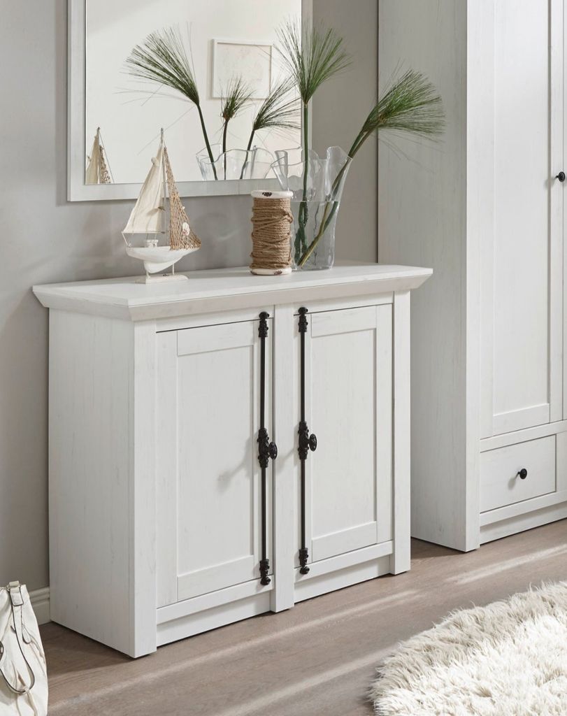 Kommode 2-türig 105x45 cm Höhe 90 cm weiß Pinie WALES