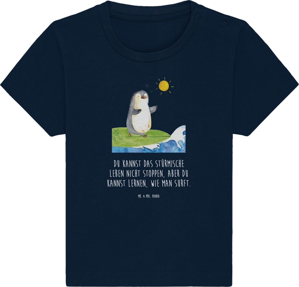 Mr. & Mrs. Panda T-Shirt Pinguin Surfer 0. - 6. Monat - French Navy - Geschenk, Babyshirt, Motiviert, Hawaii, Surfen, Baby Shirt, Urlaub, Kleinkind...