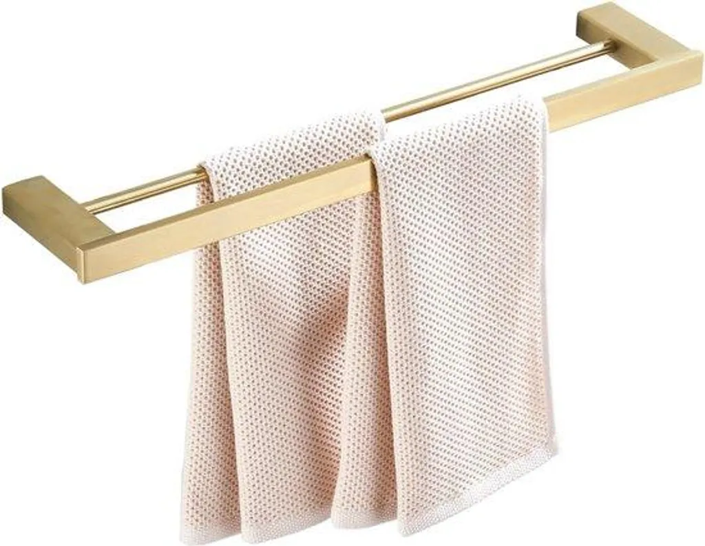 Support serviette double mural pour salle de bain et cuisine or mat