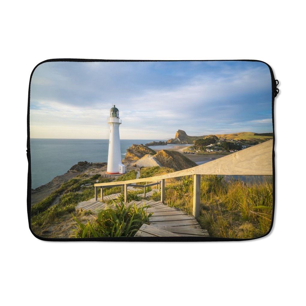 MuchoWow Laptop Hülle 13 Zoll Meer - Leuchtturm - Weiß Laptoptasche - Laptophülle - Sleeve - Rundumschutz