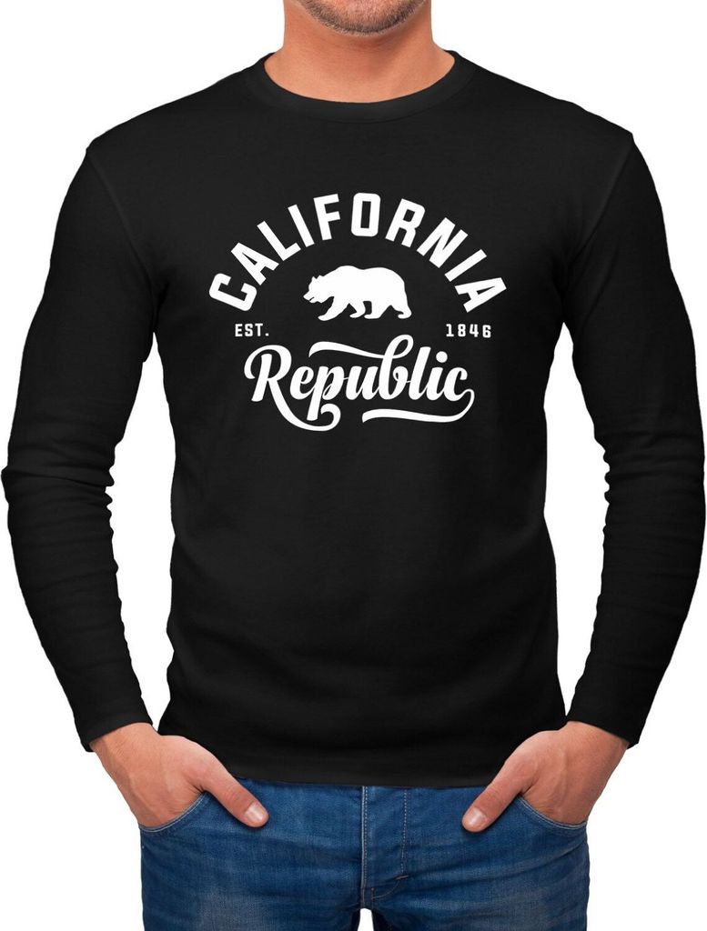 Herren Longsleeve California Republic Bär Langarmshirt Neverless schwarz 3XL