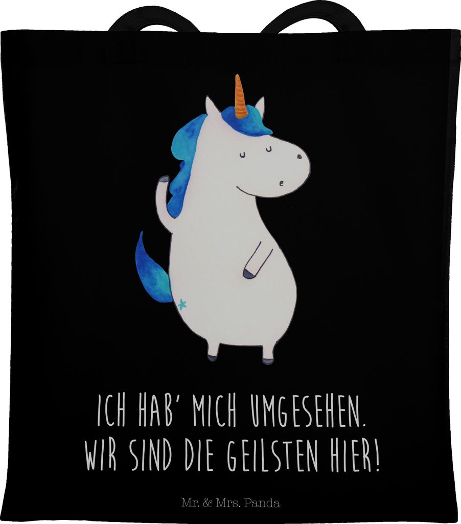 Mr. & Mrs. Panda Schultasche Einhorn Mann - Schwarz - Geschenk, BFF, Laptoptasche, Einhörner, Stoffbeutel, Tote Bag, Jutebeutel, Tasche, Unicorn, ...