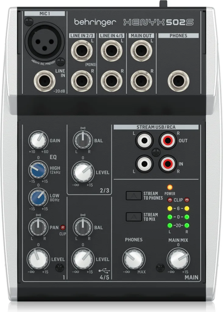 Table de mixage 5 entrées Behringer XENYX 502S avec interface audio USB-B