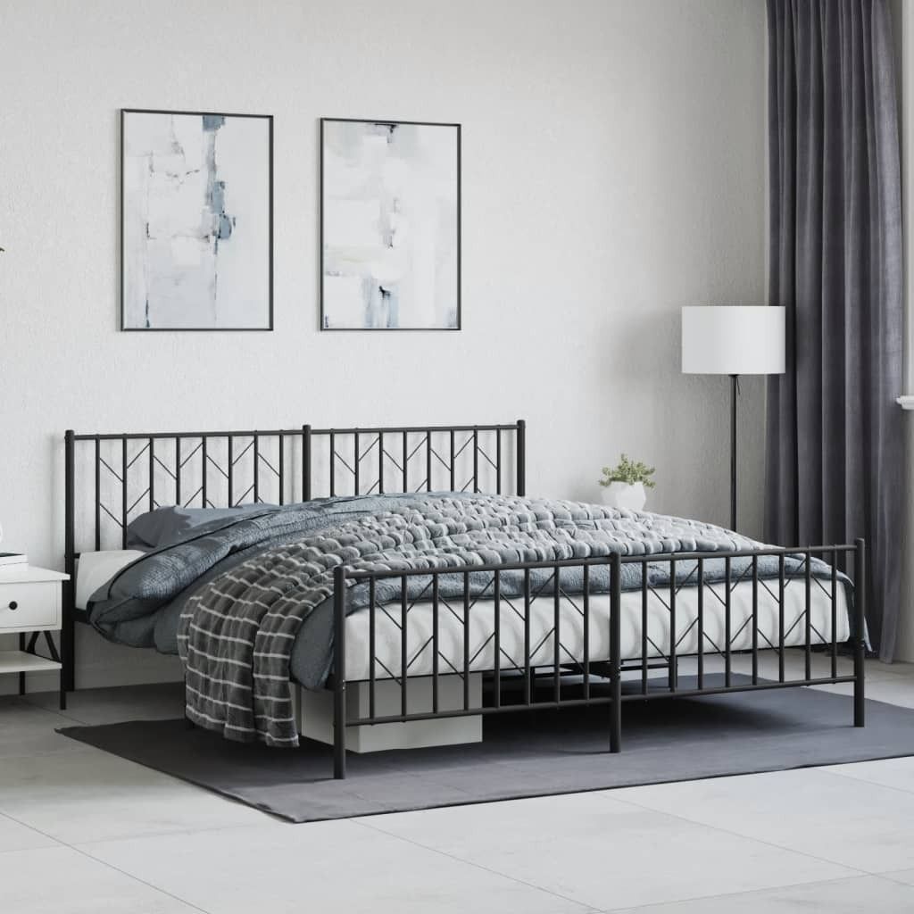 Bettgestell mit Kopf- und Fußteil Metall Schwarz 183x213 cm 374460
