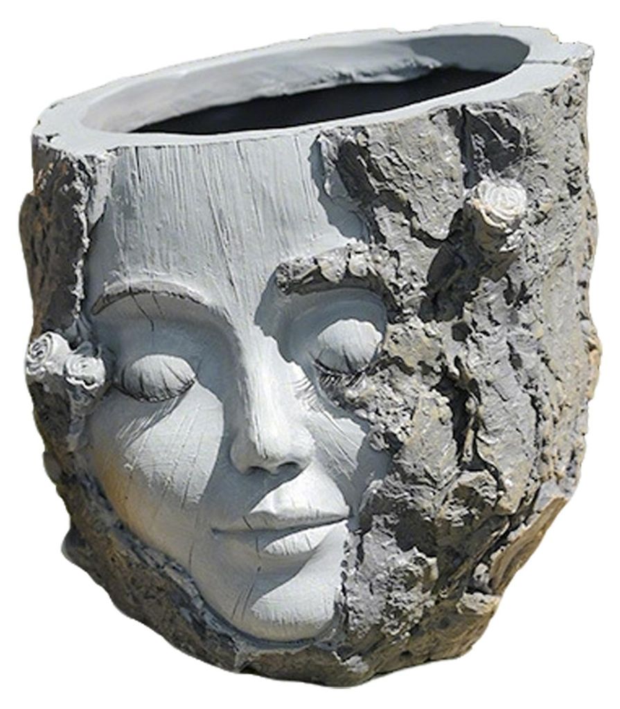 Handgefertigter Pflanzkübel in Form eines Baumstumpfs mit Mädchengesicht, 12,7 cm (5 Zoll), aus Kunstharz, mit Abflussloch, für Garten, Terrasse...