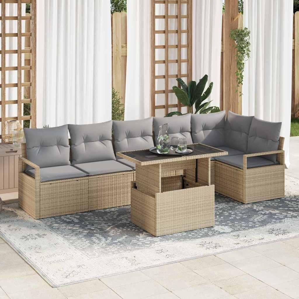 Maison Exclusive - Garten-Sofa-Set mit Kissen 7 pcs Beige Poly Rattan