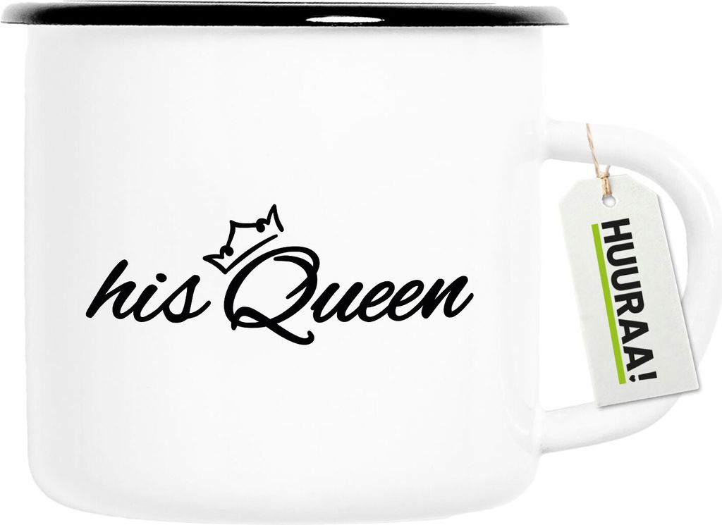 Huuraa Emaille Tasse his Queen Krone 300ml Vintage Campingbecher Geschenkidee