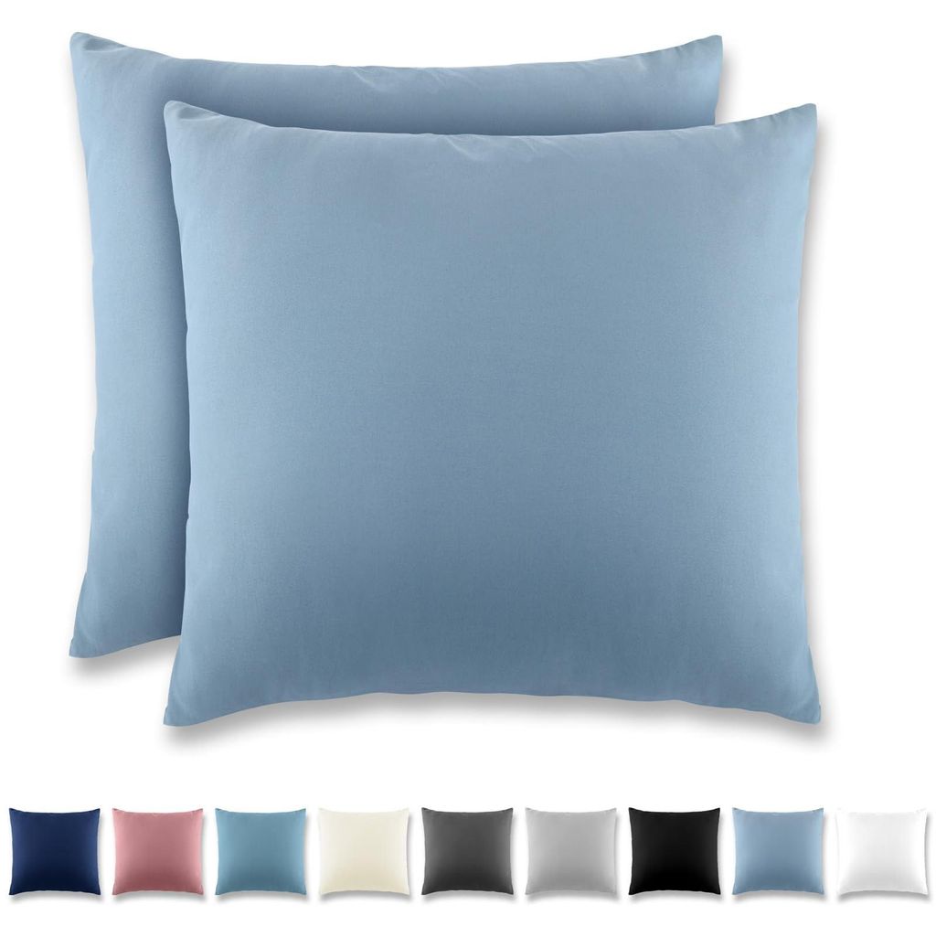Kissenbezug 40 x 40 cm, 2er-Set, mit Reißverschluss – Kissenbezug aus gebürsteter Mikrofaser, waschbar bis 40 °C, graublau