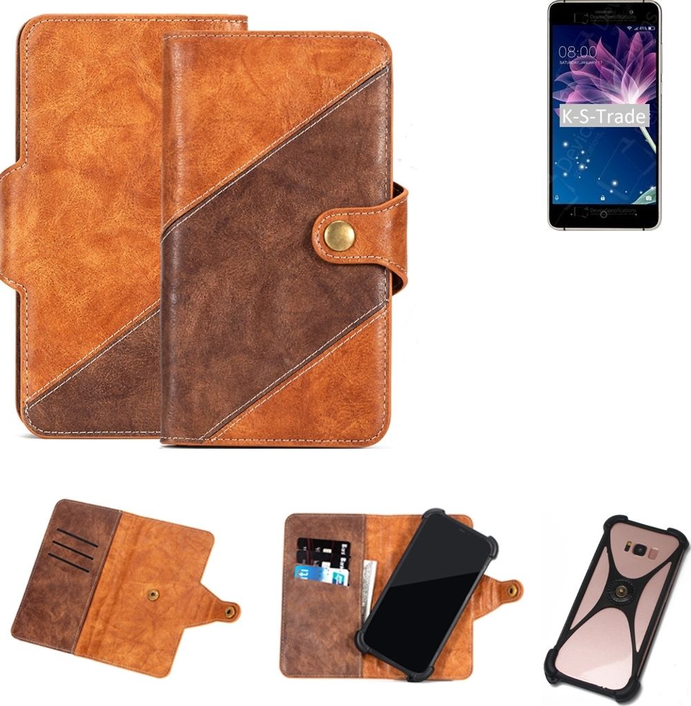 K-S-Trade Handy-Hülle Schutz-Hülle Bookstyle Case Wallet-Case kompatibel mit Doogee X10S Handy Cover Bumper Kantenschutz Smartphone dunkelbraun