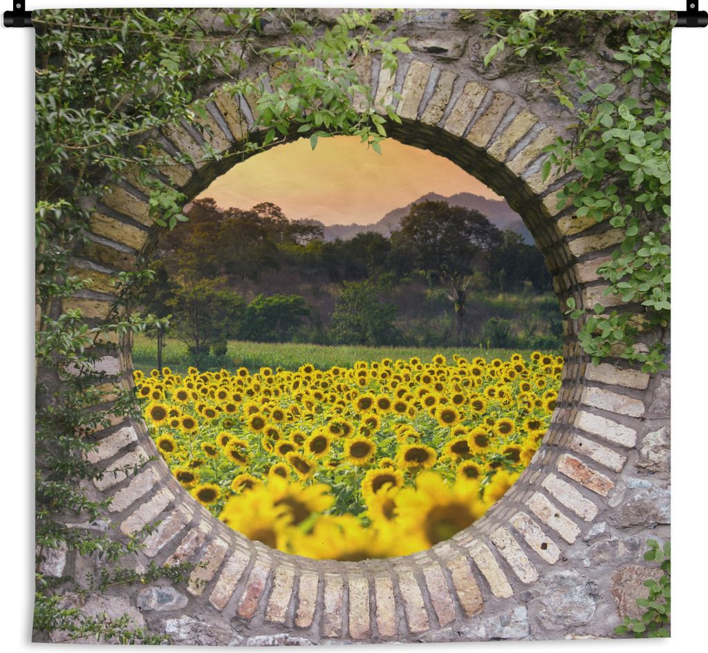 MuchoWow Wandteppich Wandbehang Durchschauen - Blumen - Sonnenblume 150x150 cm Tapisserie Dekoration Wandtuch - Wohnaccessoires - Modernes