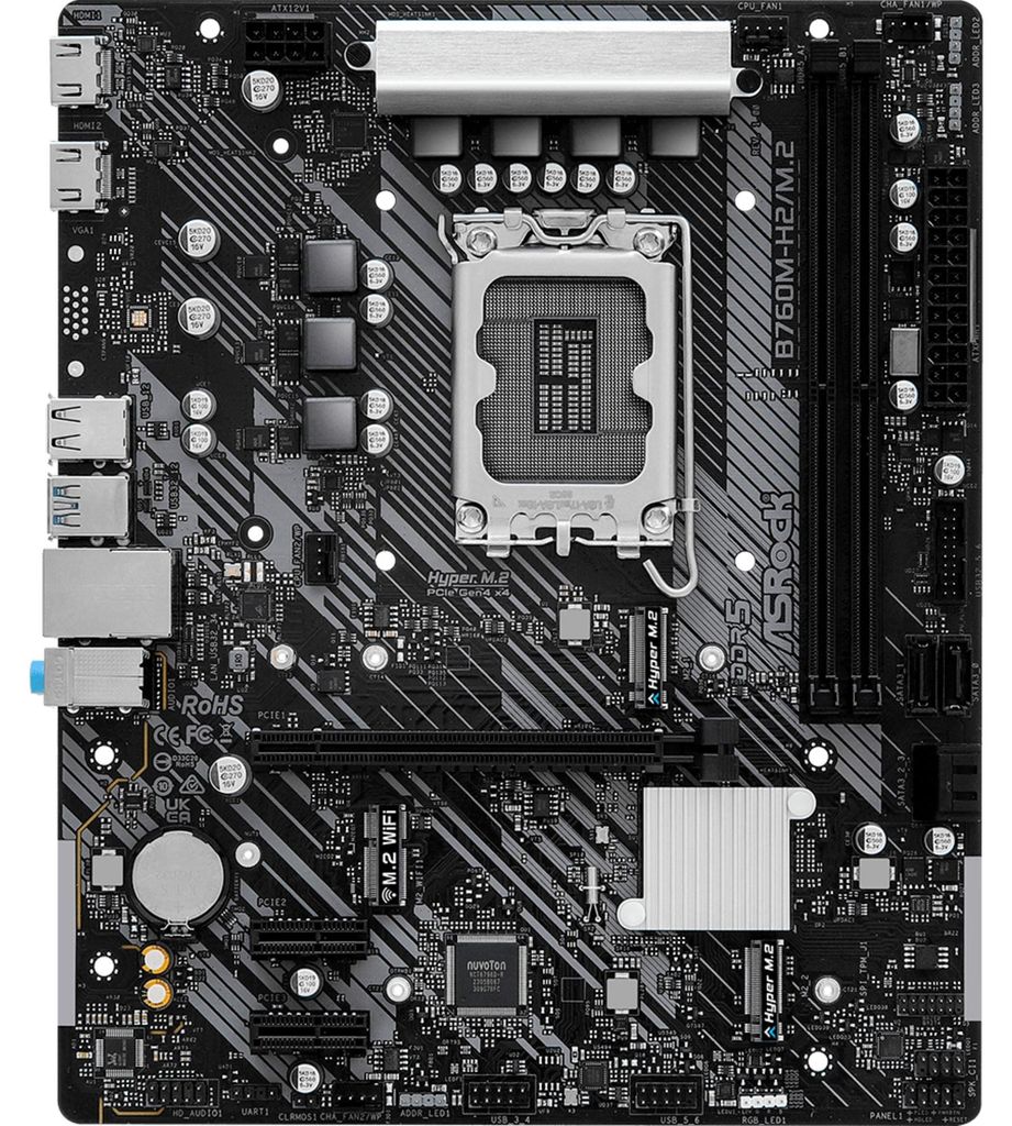 Asrock B760M-H2/M.2, Intel, LGA 1700, Intel Core i3, Intel Core i5, Intel Core i7, Intel Core i9, LGA 1700, 128 GB, DDR5-SDRAM