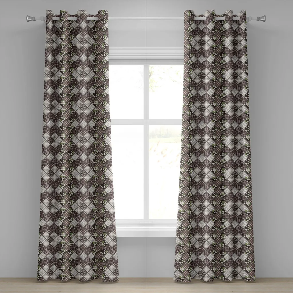 Paire de rideaux décoratifs patchwork et fleurs pour salon 280x245 cm