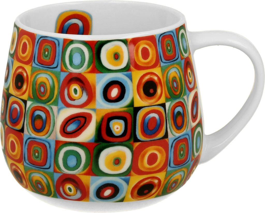 Becher, Porzellantasse in einer Schachtel, Geschenk, Kunstwerk - Squares with Circles W.Kandinsky 430 ml