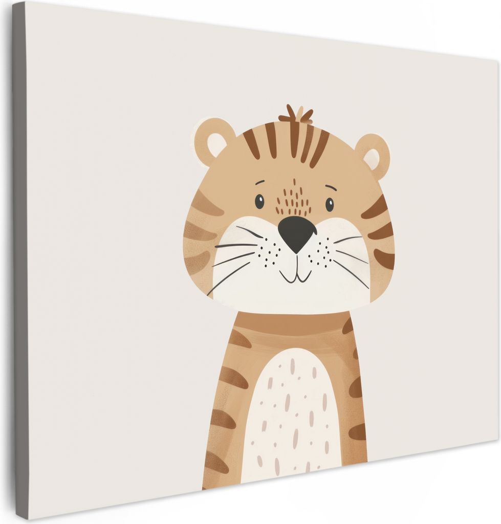 Leinwand Bilder 80x60 cm - Kinder Beige - Tiger, Bilder Wohnzimmer Modern, Wanddeko