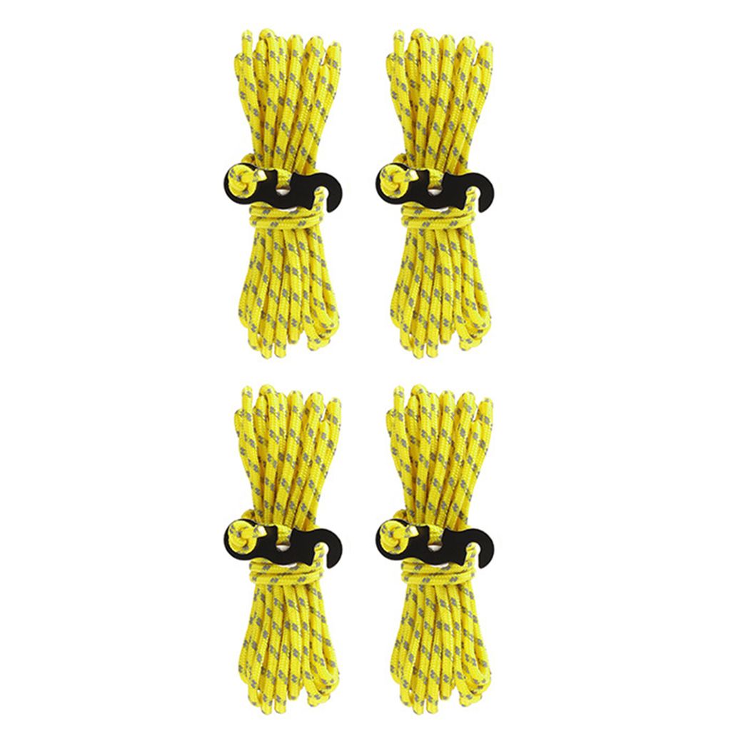 4 Stück 4 m tragbares Zelt-Lanyard, stark reflektierend, nicht leicht zu knacken, gute Zähigkeit, Baldachin-Schnur-Set, Outdoor-Zubehör, Gelb