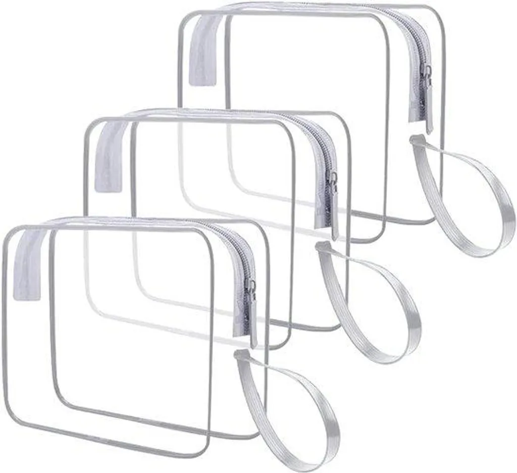 Lot de 3 pochettes de maquillage transparentes et imperméables gris