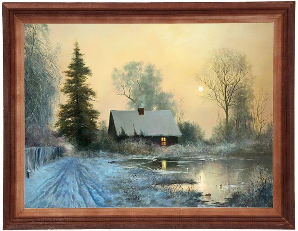 Reproduktion eines Gemäldes in einem Holzrahmen, 30x40 cm - Winter, M Lorens
