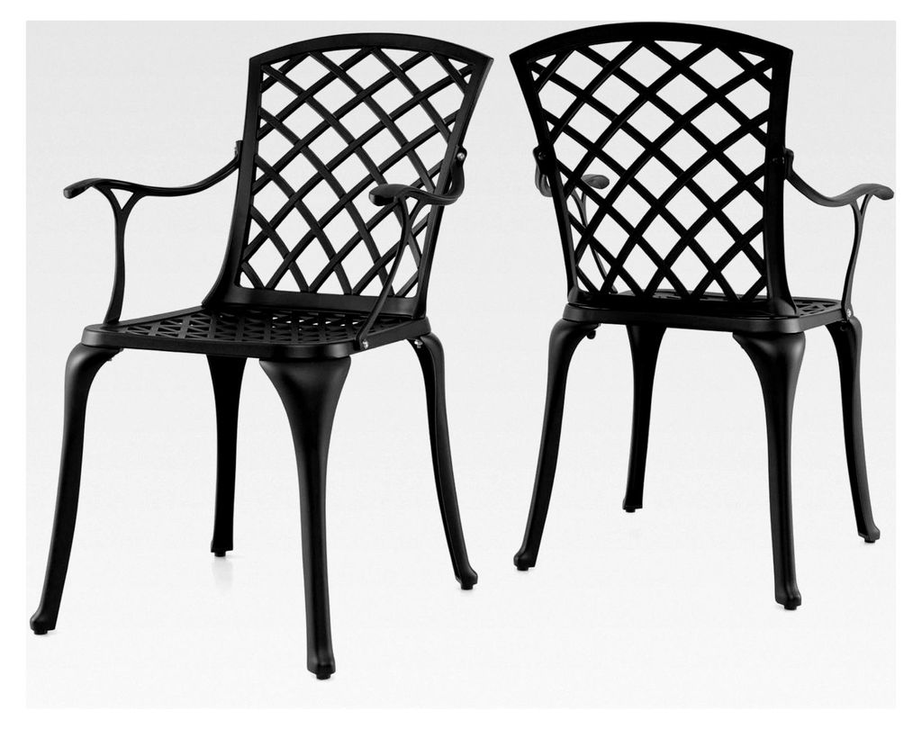 Gartenstühle 2er Set, wetterfester Balkonstuhl aus Aluminiumguss bis 150 kg belastbar, Bistrostuhl mit Rückenlehne und Armlehne, Outdoor Stuhl mi...