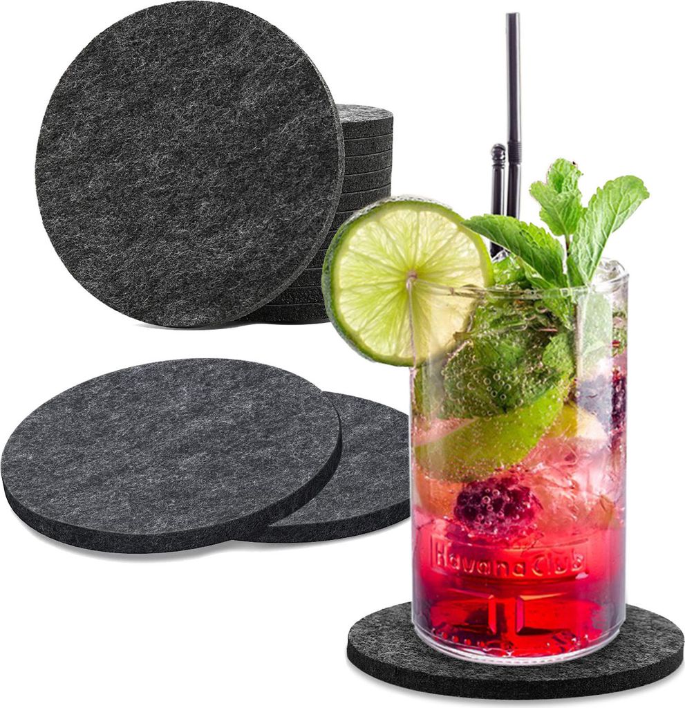 wortek Filz Untersetzer - Deko Tischset I Filzdeckel für Getränke, Tassen, Bar & Tisch, 8er Set I 10cm I Rund, Dunkelgrau