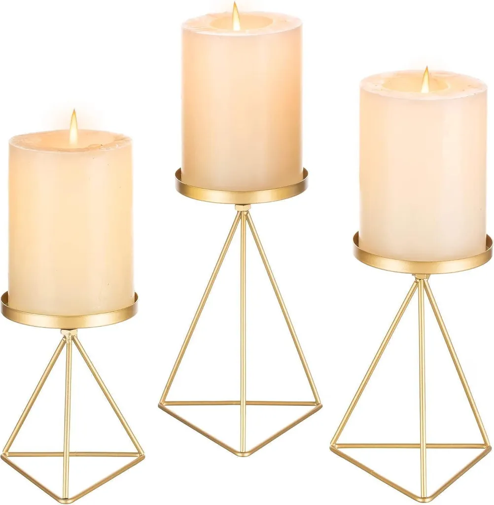 Sziqiqi Portacandele in Metallo Set 3 Oro per Candele a Colonna