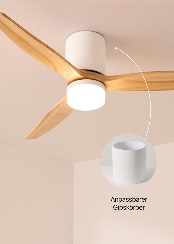 WIND CALM CONCRETE - Deckenventilator 40W leise Ø132cm 100 % Holz mit individuell anpassbarem Gehäuse aus Gips