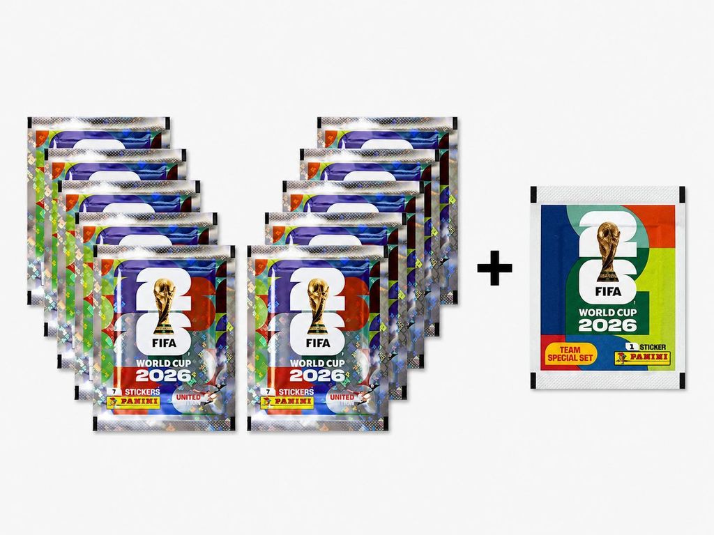 Panini FIFA World Cup 2026 Sticker 10 Tüten Stickertüten Sammelsticker Fußball & 1 Team Set Pack