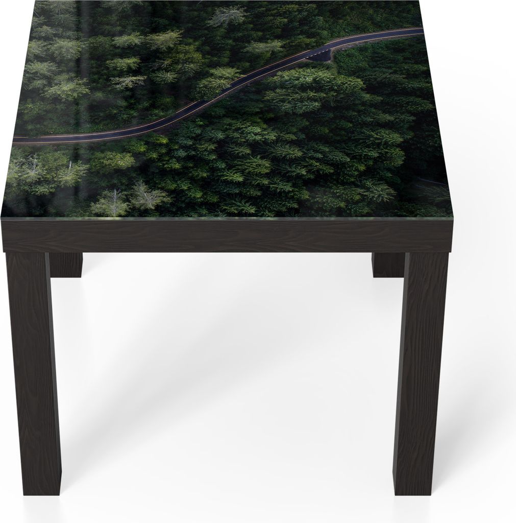 DEQORI Couchtisch 55x55 cm Schwarz 'Grüne Straßenwelt' Glas Beistelltisch Glastisch modern
