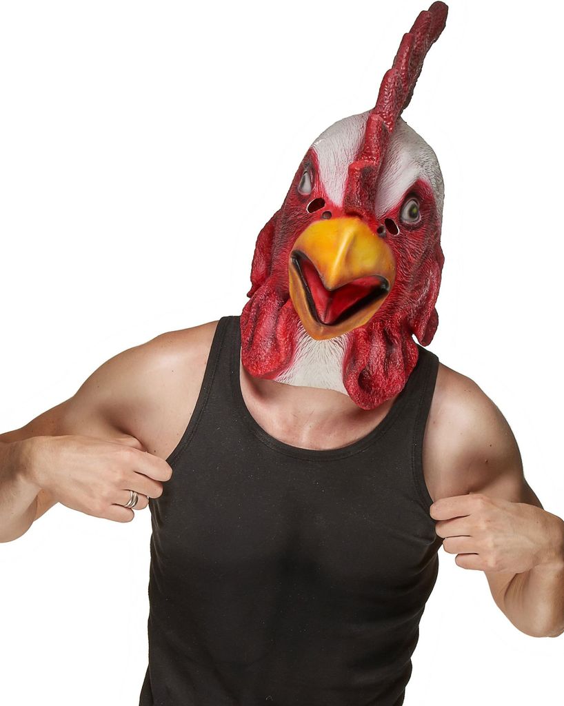 Hahn Latex-Maske Huhn rot-weiss-gelb - Einheitsgröße Produktbild 