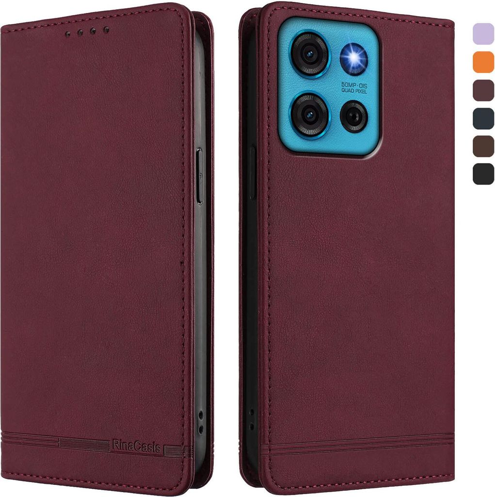 Hülle für Motorola Moto G75 5G, Retro Kunstleder Ständer Klapphülle mit Kartenfächer und Magnetische Rot