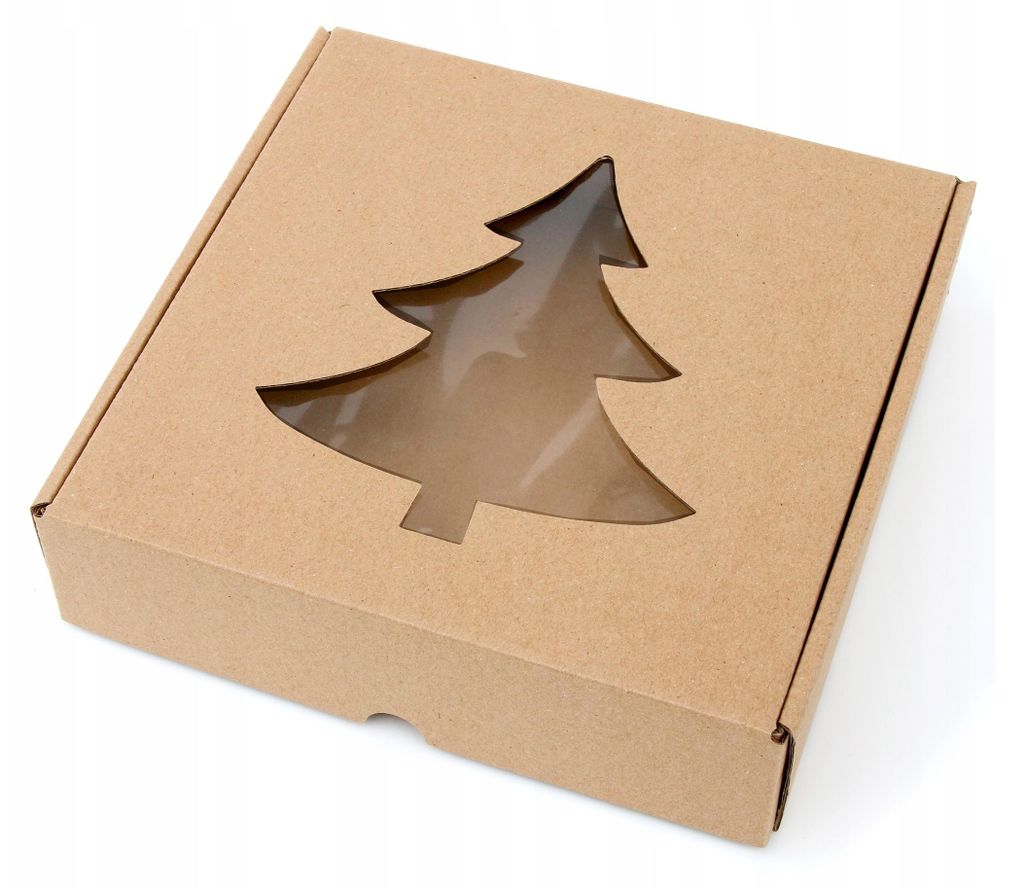 15x15x5 cm Box mit CHOINA-Fenster - Eco braun - Set mit 5 Stück, Schachtel mit Fenster, Verpackung mit Sichtfenst