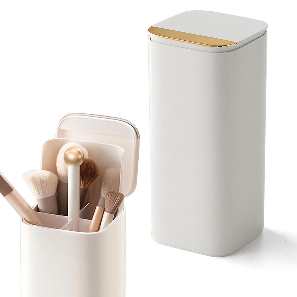 Make-up-Pinselhalter mit Deckel, Pop-up-Organizer mit 4 Fächern für Schminktisch und Badezimmerablage, großes Fassungsvermögen, staub- und wass...