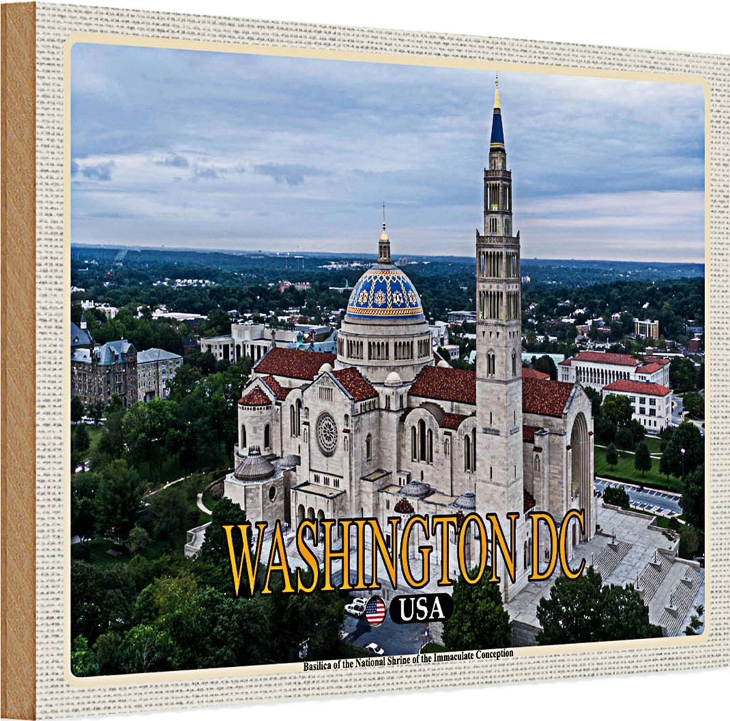 Holzschild Reise 30x20cm Washington DC USA Basilica National Shrine