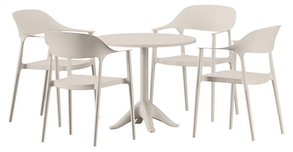 VITA | Gartenmöbel Set - 5-teilig - Beige - Runder Tisch - 4 Stühle - Kunststof
