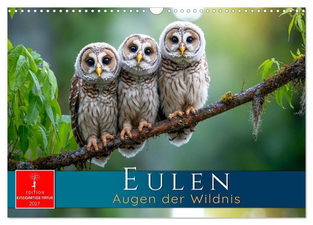 Eulen - Augen der Wildnis (Wandkalender 2027 DIN A3 quer), CALVENDO Monatskalender