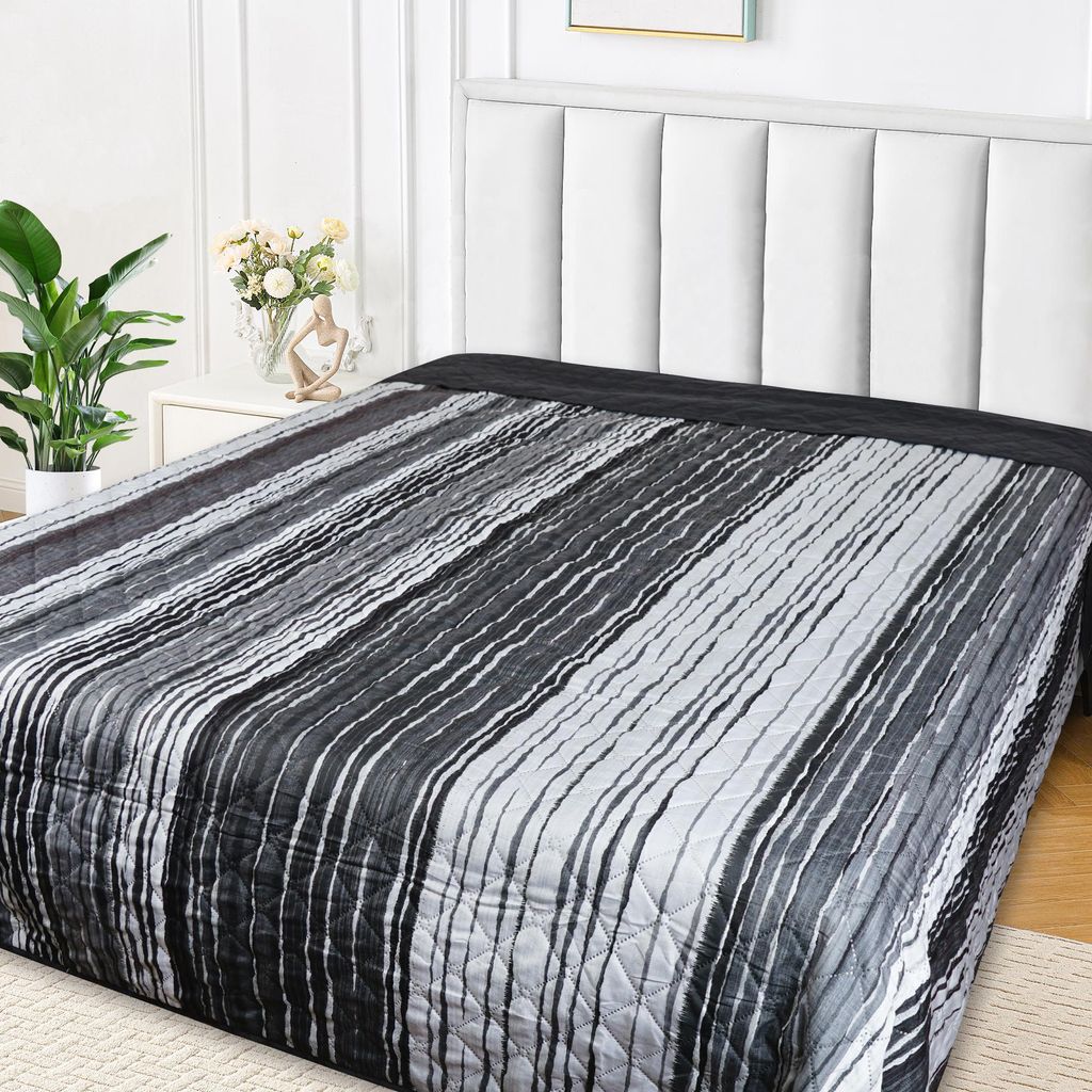 Tagesdecke Überwurf Bettüberwurf 220x240 Grau Schwarz