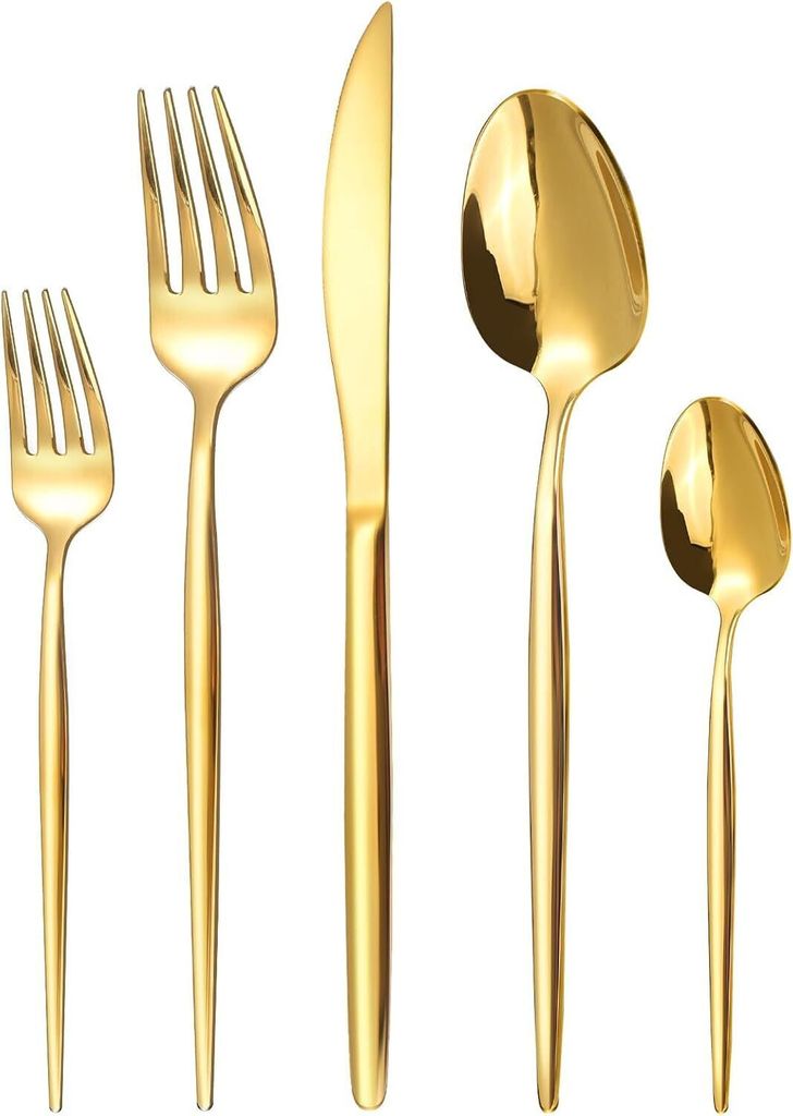 30 teiliges Edelstahl Besteckset Gold,Targzier Goldenes Besteck Set 6 Personen,Elegantes Essbesteck Set mit Messer Gabel Löffel,Tafelbesteck for P...