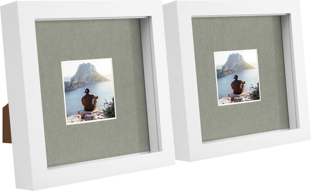 2x weiß 6 "x 6" 3D Box Fotorahmen mit grau 2 "x 2" montieren - stehend hängend handwerk schattenbild display - von nicola frühling